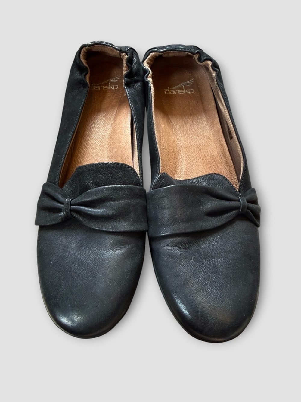 Dansko Karen Black Leather Bow-Accent Slip-On Flats EU 40